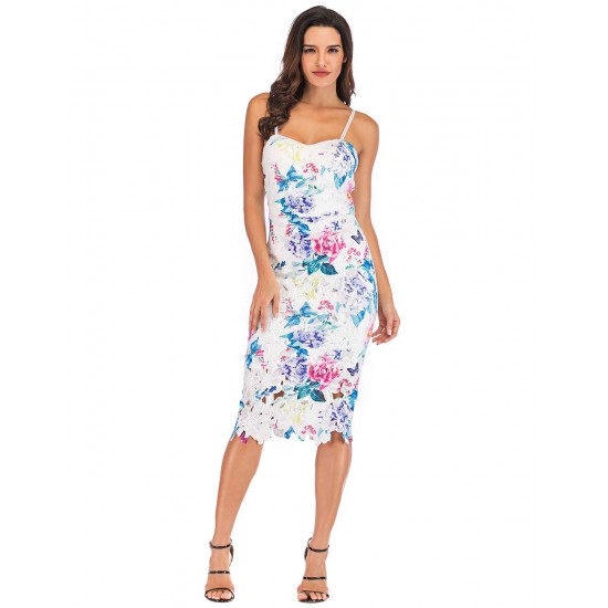 Printed Spaghetti Strap Design Midi Casual Dress