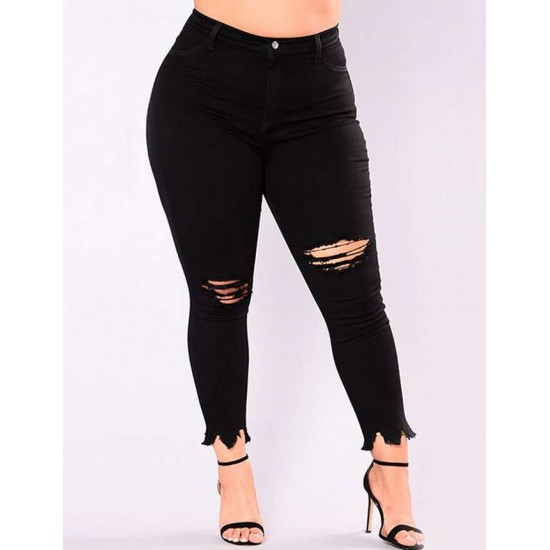 2XL-7XL Plus size  High Quality Big Hip Sexy Girls Chic Shredded Jeans