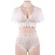 Plus Size Naughty Sexy Girls High Waist White Full Lace Bra Panty Underwear