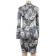 Fashion Poker printing Long Sleeve Bodycon Dress