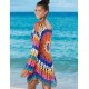 Long Sleeve Rainbow Knitted Handmade Crochet Hollow Beach Dress 