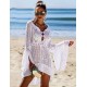 Long Sleeve White Knitted Handmade Crochet Hollow Beach Dress 