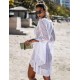 Long Sleeve White Knitted Handmade Crochet Hollow Beach Dress 