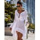 Long Sleeve White Knitted Handmade Crochet Hollow Beach Dress 