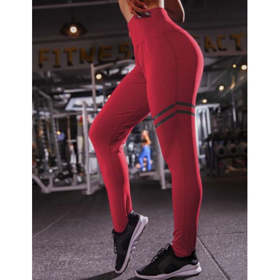 Red Women Yoga Pants Stripe Design Fitness pants