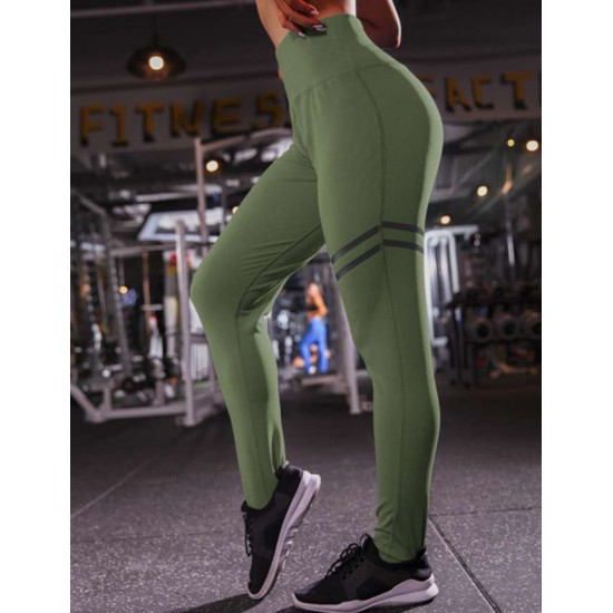 Green Women Yoga Pants Stripe Design Fitness pants