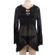 Long Sleeve Black Knitted Handmade Crochet Hollow Beach Dress 