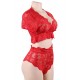 Plus Size Naughty Sexy Girls High Waist Red Full Lace Bra Panty Underwear