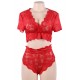 Plus Size Naughty Sexy Girls High Waist Red Full Lace Bra Panty Underwear