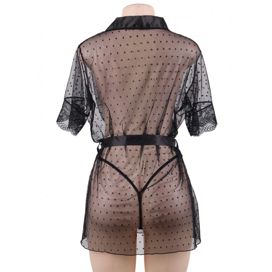 Black Sexy Lace Transparent Pajamas Underwear Set