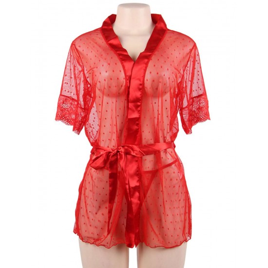 Red Sexy Lace Transparent Pajamas Underwear Set