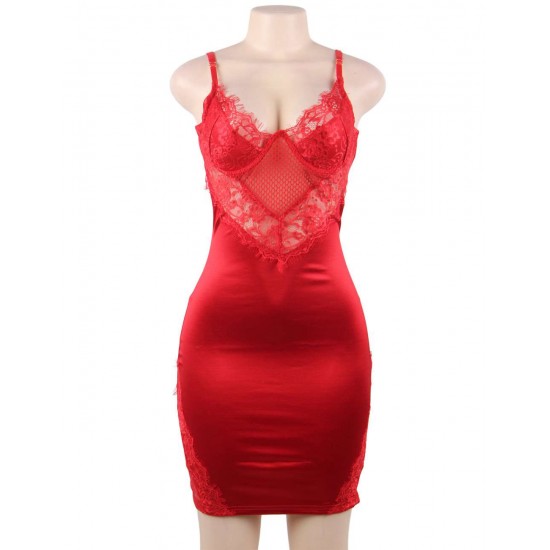 Sexy Rose Lace Fitted Low Back Satin Club Party Bodycon Dress