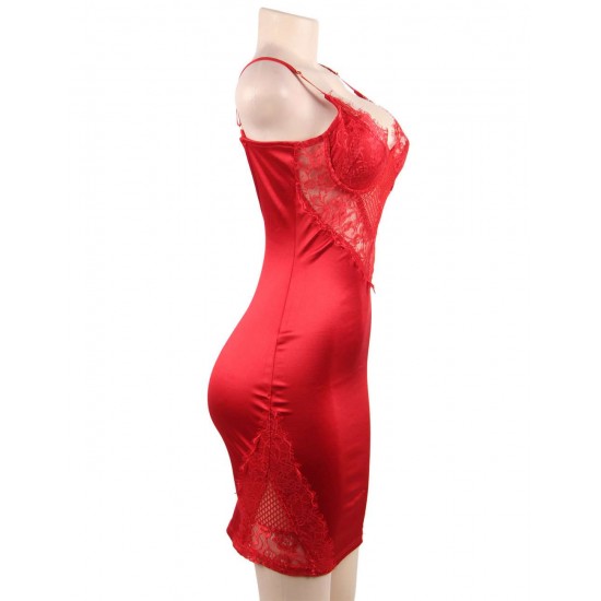 Sexy Rose Lace Fitted Low Back Satin Club Party Bodycon Dress