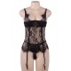 Black Sheer Mesh Eyelash Lace Stitching Babydoll