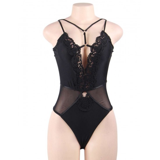 Black Lace Sexy Mature Strappy Floral Embroidery Lingerie 